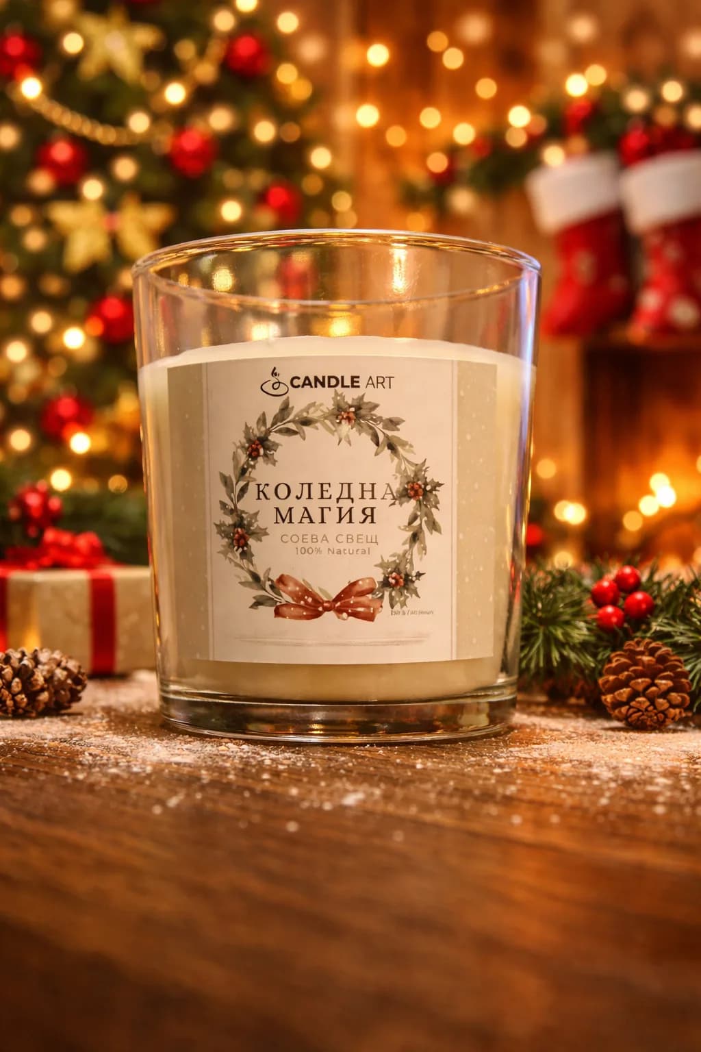 Ръчно изработена коледна соева свещ CandleArt